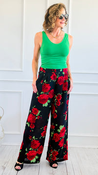 Midnight Bloom Wide Leg Pant - Black Red Floral-100 Pants-spin usa-Coastal Bloom Boutique, find the trendiest versions of the popular styles and looks Located in Indialantic, FL