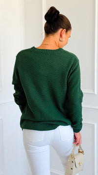 Round Neck Basic Sweater - Dk.Green-140 Sweaters-Zenana-Coastal Bloom Boutique, find the trendiest versions of the popular styles and looks Located in Indialantic, FL