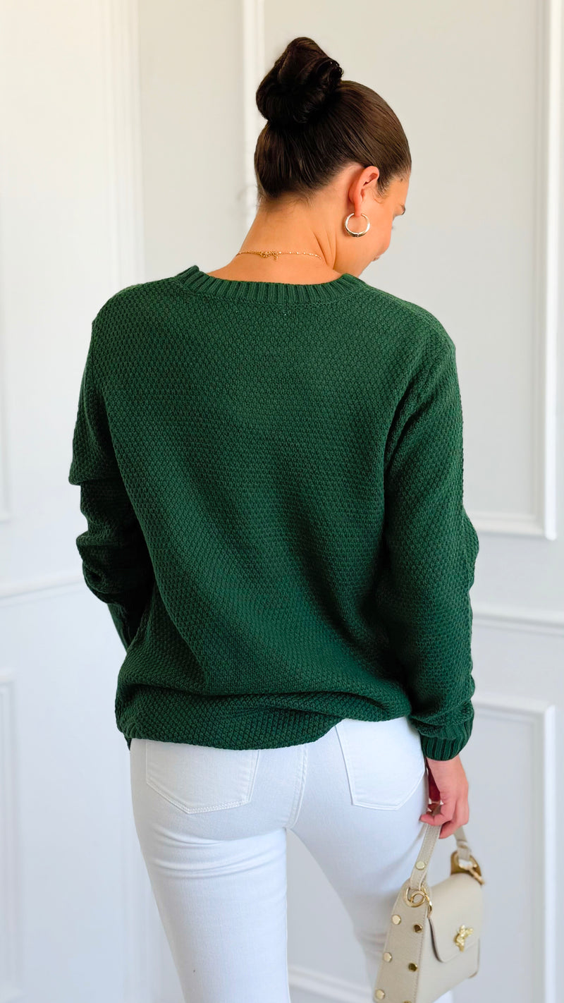 Round Neck Basic Sweater - Dk.Green-140 Sweaters-Zenana-Coastal Bloom Boutique, find the trendiest versions of the popular styles and looks Located in Indialantic, FL