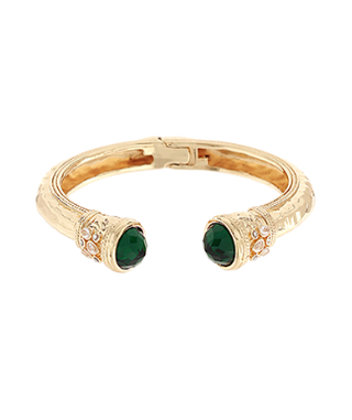 Gold Chunky Elegant Cuff Bracelet - Emerald