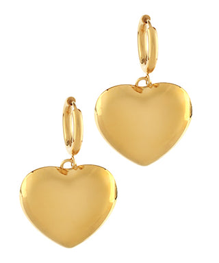 Gold heart-shaped earrings on a white background