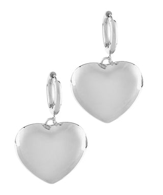 Pair of silver heart-shaped earrings on a white background