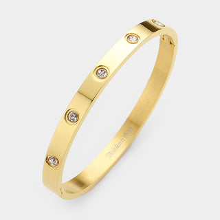 Stainless Steel CZ Station Bangle Bracelet-230 Jewelry-NYW/NYC-Coastal Bloom Boutique, find the trendiest versions of the popular styles and looks Located in Indialantic, FL