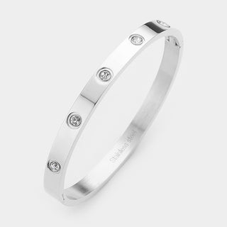 Stainless Steel CZ Station Bangle Bracelet-230 Jewelry-NYW/NYC-Coastal Bloom Boutique, find the trendiest versions of the popular styles and looks Located in Indialantic, FL