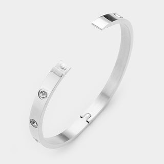 Stainless Steel CZ Station Bangle Bracelet-230 Jewelry-NYW/NYC-Coastal Bloom Boutique, find the trendiest versions of the popular styles and looks Located in Indialantic, FL