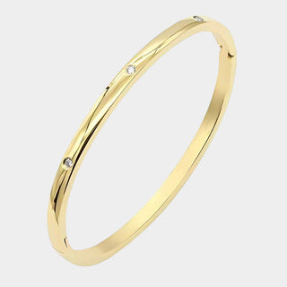 Stainless Steel CZ Station THIN Bangle Bracelet
