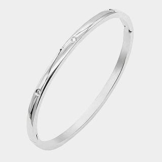 Stainless Steel CZ Station THIN Bangle Bracelet
