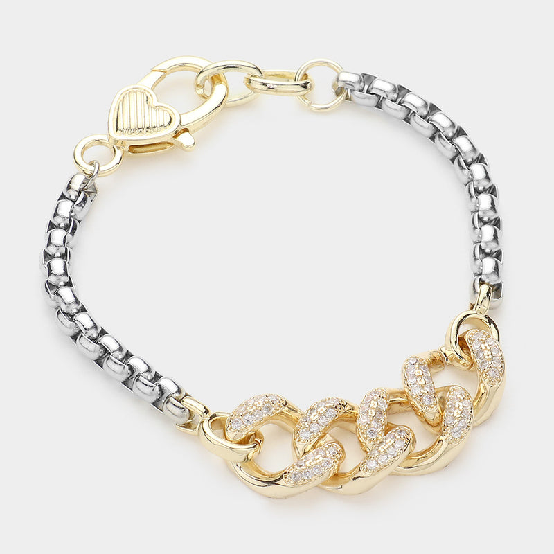 Micropave Cuban Chain Heart Clasp Bracelet-230 Jewelry-NYW-Coastal Bloom Boutique, find the trendiest versions of the popular styles and looks Located in Indialantic, FL