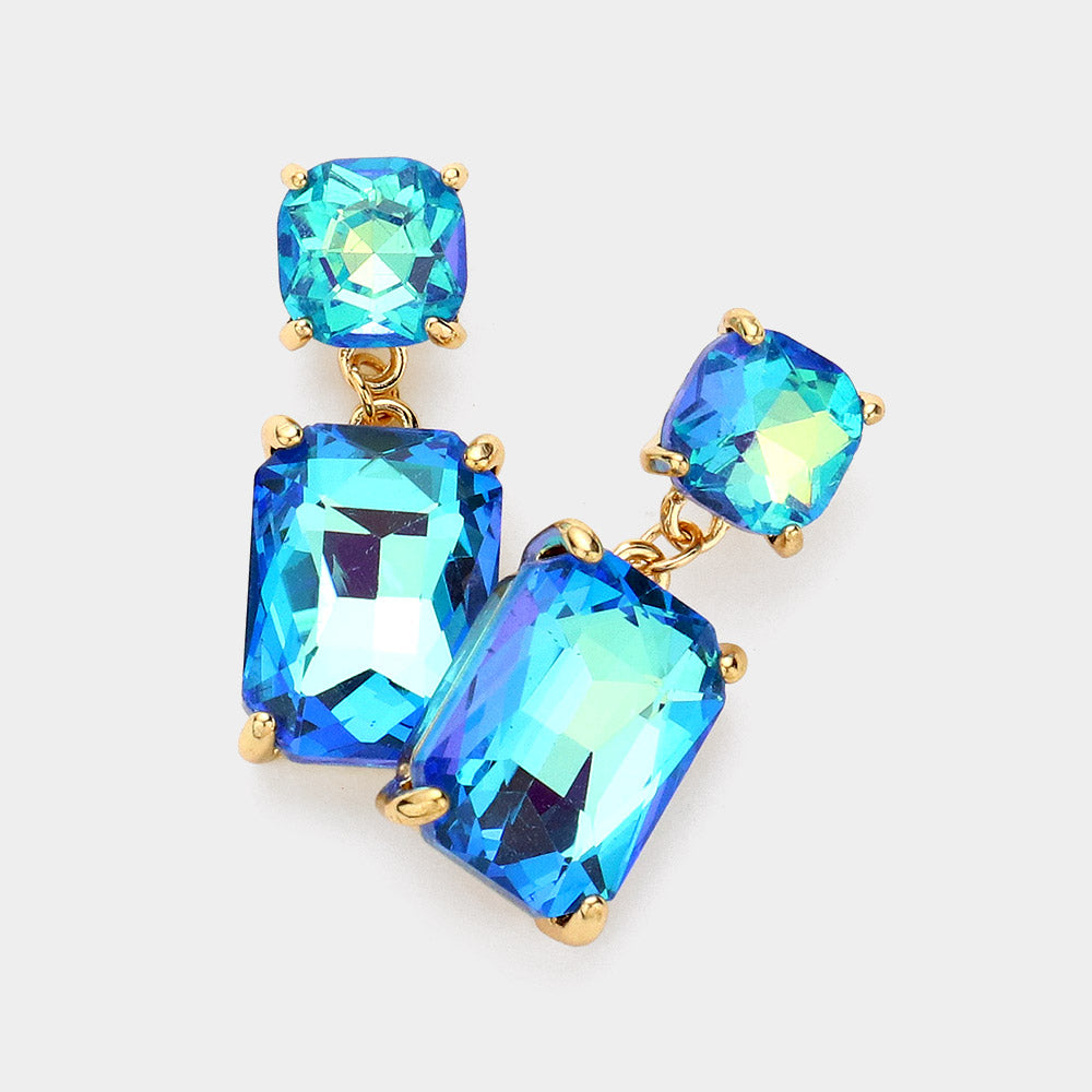 Pop of Color Emerald Cut Earrings - Blue-230 Jewelry-NYW-Coastal Bloom Boutique, find the trendiest versions of the popular styles and looks Located in Indialantic, FL