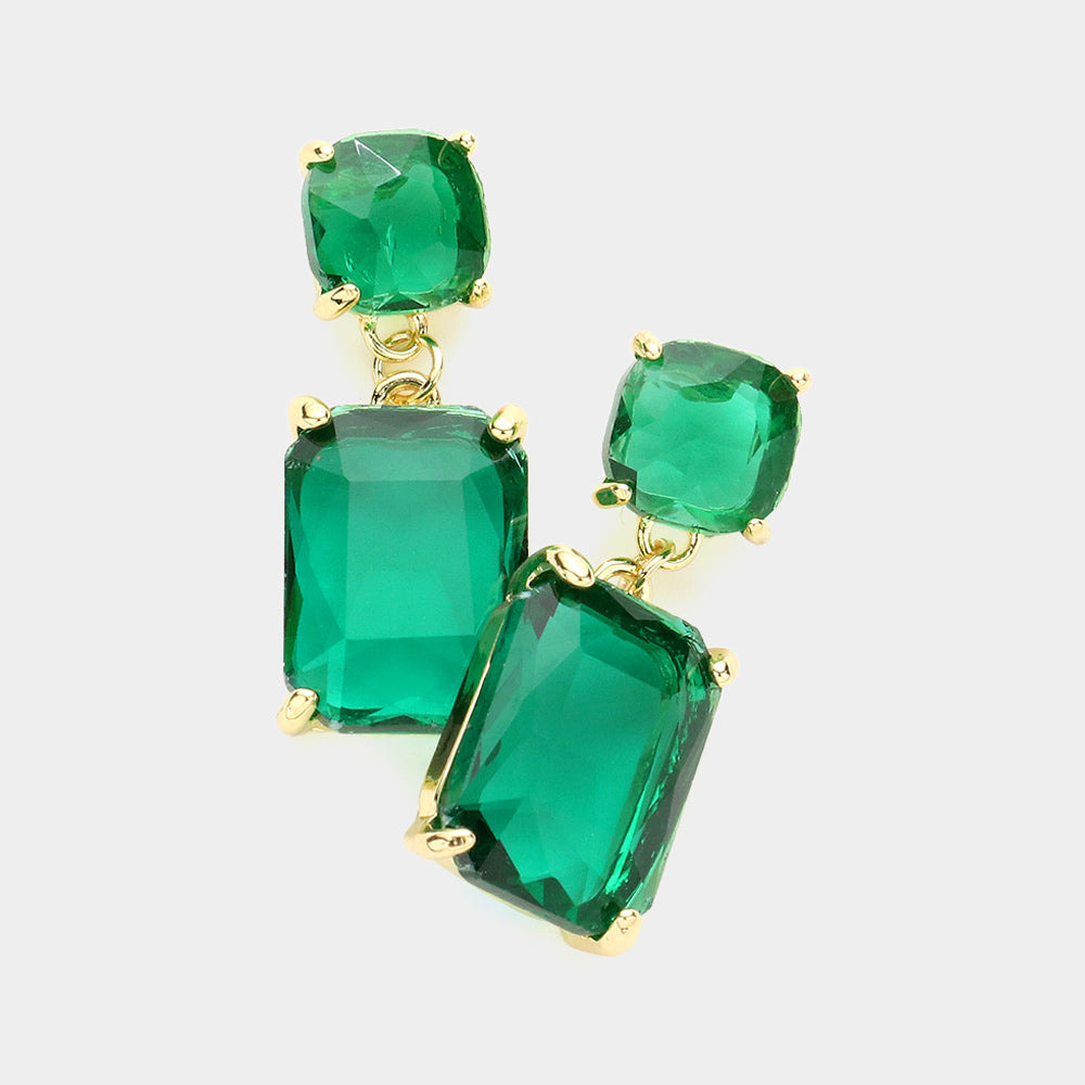 Pop of Color Emerald Cut Earrings - Emerald-230 Jewelry-NYW-Coastal Bloom Boutique, find the trendiest versions of the popular styles and looks Located in Indialantic, FL