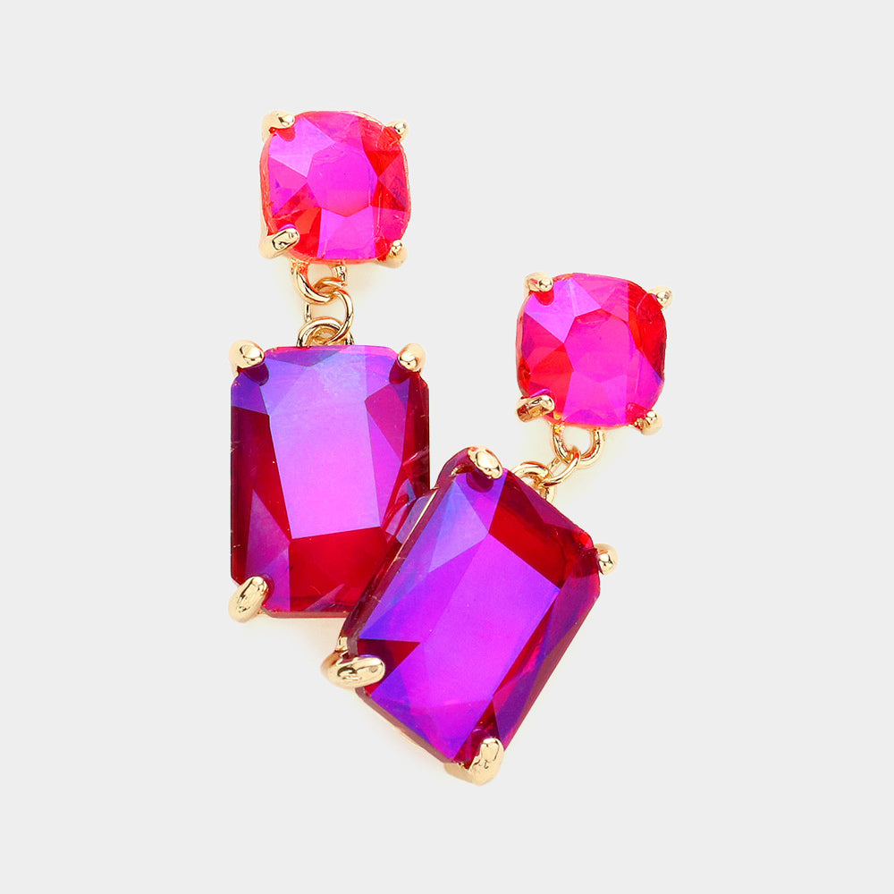 Pop of Color Emerald Cut Earrings - AB, Fuchsia, Gold-230 Jewelry-NYW-Coastal Bloom Boutique, find the trendiest versions of the popular styles and looks Located in Indialantic, FL