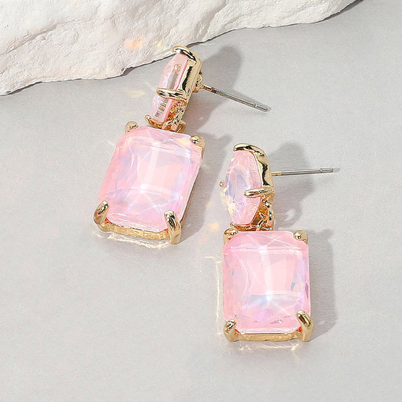 Pop of Color Emerald Cut Earrings - Opal, Pink-230 Jewelry-NYW-Coastal Bloom Boutique, find the trendiest versions of the popular styles and looks Located in Indialantic, FL