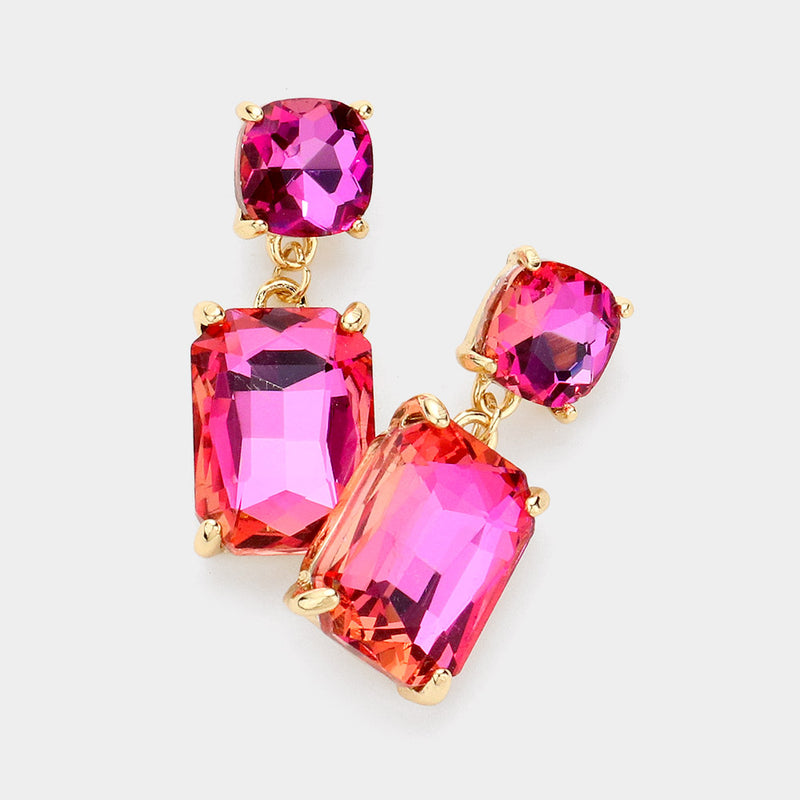 Pop of Color Emerald Cut Earrings - Fuchsia-230 Jewelry-NYW-Coastal Bloom Boutique, find the trendiest versions of the popular styles and looks Located in Indialantic, FL