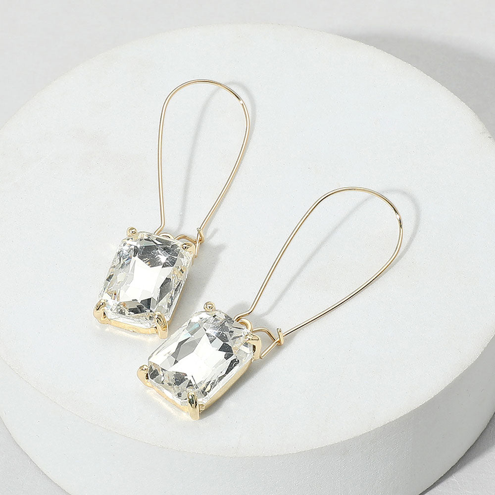 Emerald Dangle Evening Earrings - Clear, Gold-230 Jewelry-NYW-Coastal Bloom Boutique, find the trendiest versions of the popular styles and looks Located in Indialantic, FL