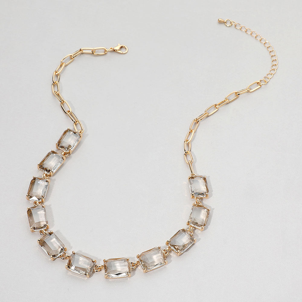 Luminous Gemstone Linked Necklace - AB, Black Diamond-230 Jewelry-NYW-Coastal Bloom Boutique, find the trendiest versions of the popular styles and looks Located in Indialantic, FL