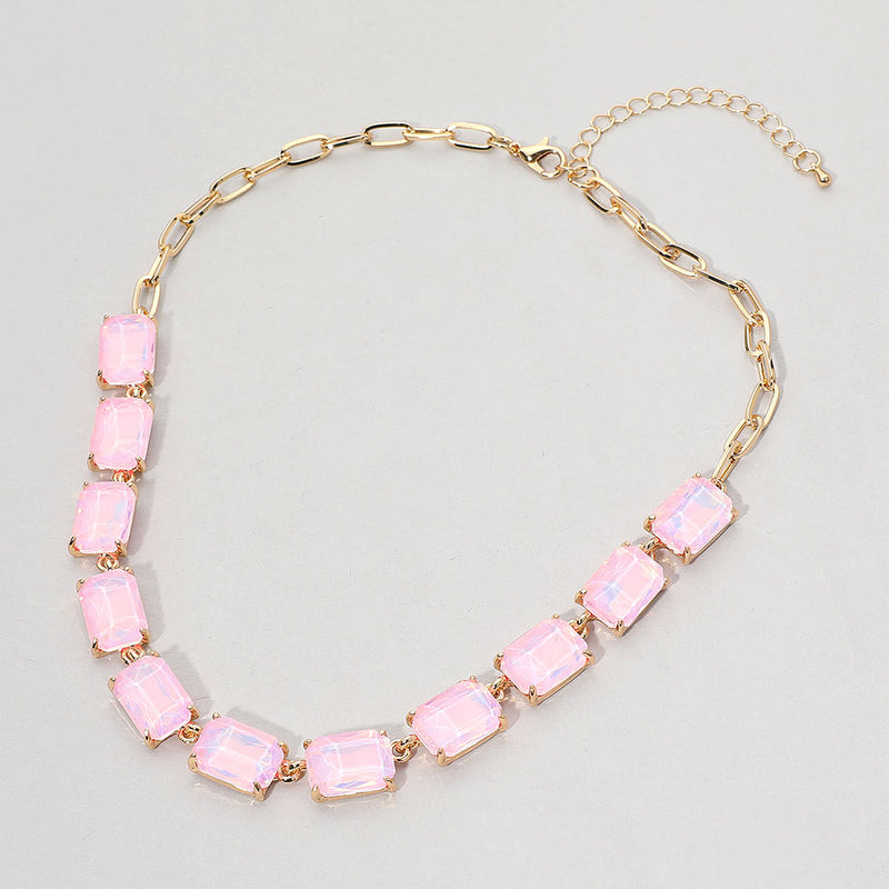 Luminous Gemstone Linked Necklace - Opal, Pink-230 Jewelry-NYW-Coastal Bloom Boutique, find the trendiest versions of the popular styles and looks Located in Indialantic, FL