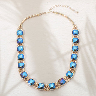 Midnight Soirée Square Crystal Link Necklace - AB, Blue