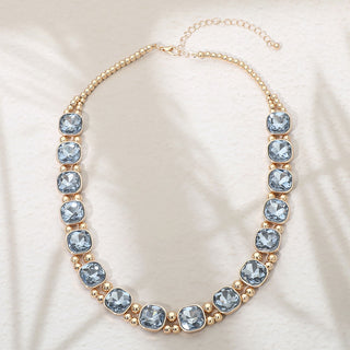 Midnight Soirée Square Crystal Link Necklace - Blue, Gold