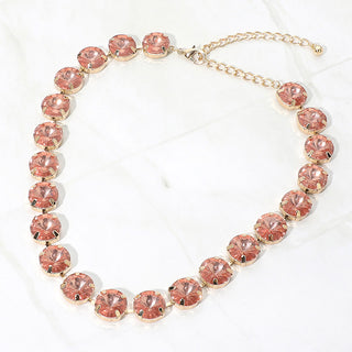 City Light Big Round Stone Tennis Necklace - Light Rose