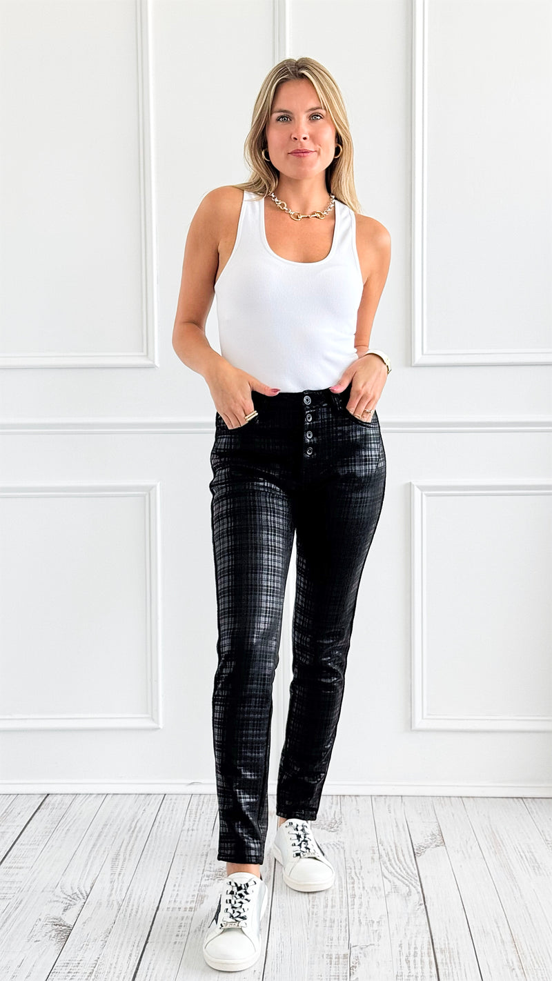 Luxe Plaid Skinny Pants-170 Bottoms-VENTI6 OUTLET-Coastal Bloom Boutique, find the trendiest versions of the popular styles and looks Located in Indialantic, FL