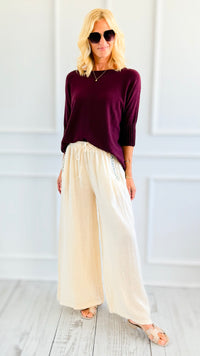 Ease Embellished Linen Italian Relaxed Pant- Cream-100 Pants-TATTOO Z-Coastal Bloom Boutique, find the trendiest versions of the popular styles and looks Located in Indialantic, FL