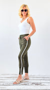 Urban Stripe Italian Joggers- Olive/White-180 Joggers-VENTI6 OUTLET-Coastal Bloom Boutique, find the trendiest versions of the popular styles and looks Located in Indialantic, FL