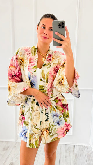 Blooming Romance Italian Linen Kimono