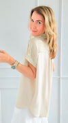 Laguna Shimmer Top - Oatmeal-110 Short Sleeve Tops-Jodifl-Coastal Bloom Boutique, find the trendiest versions of the popular styles and looks Located in Indialantic, FL
