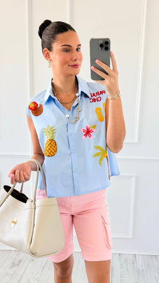 Paradise Chic Sleeveless Italian Button Top