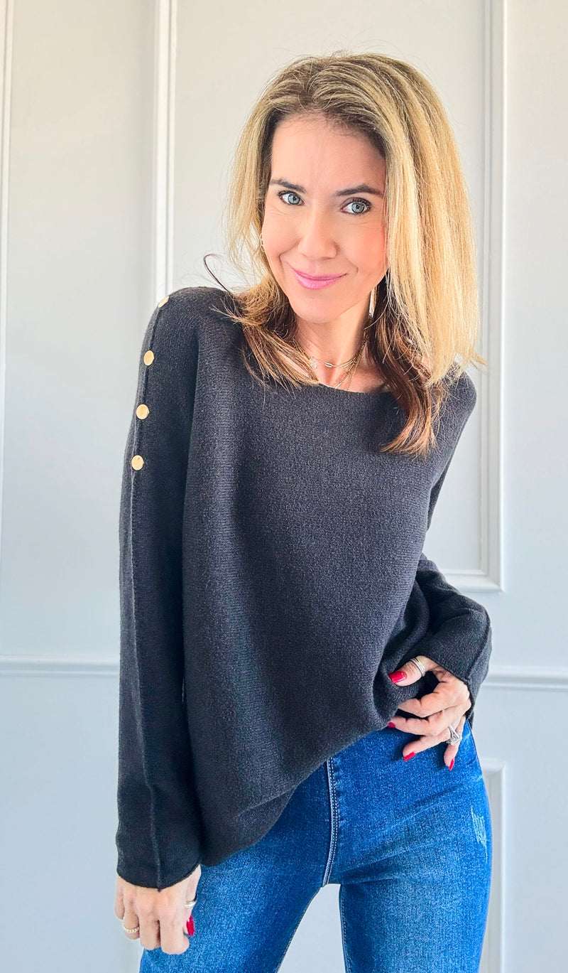 Luxe Shoulder Italian Knit Sweater- Charcoal-140 Sweaters-Italianissimo-Coastal Bloom Boutique, find the trendiest versions of the popular styles and looks Located in Indialantic, FL