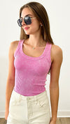 Washed Ribbed Tank Top - Candy Pink-100 Sleeveless Tops-Zenana-Coastal Bloom Boutique, find the trendiest versions of the popular styles and looks Located in Indialantic, FL