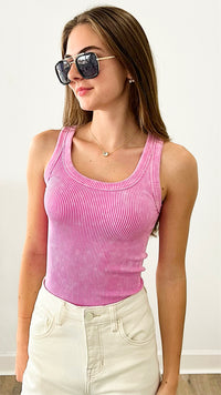 Washed Ribbed Tank Top - Candy Pink-100 Sleeveless Tops-Zenana-Coastal Bloom Boutique, find the trendiest versions of the popular styles and looks Located in Indialantic, FL