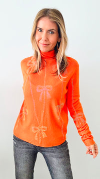 Rhinestones Bows Turtleneck Sweater - Orange-140 Sweaters-CBALY-Coastal Bloom Boutique, find the trendiest versions of the popular styles and looks Located in Indialantic, FL