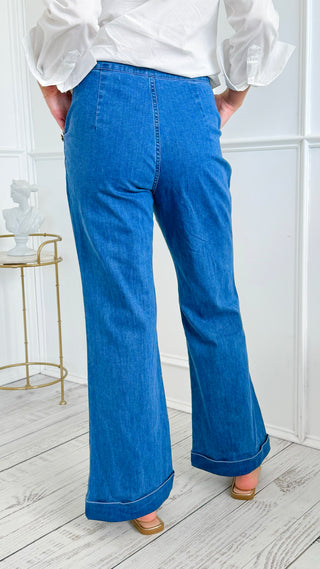 Ashleigh Button Detail Flare Denim