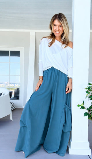 Moon Big Pocket Italian Pants - Dark Teal
