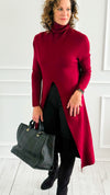 Chic Long Split Italian Sweater - Wine-150 Cardigans/Layers-Italianissimo/Z Studio-Coastal Bloom Boutique, find the trendiest versions of the popular styles and looks Located in Indialantic, FL
