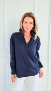 Power Move Pocket Italian Shirt- Navy-110 short Sleeve Top-IT UNIQ-Coastal Bloom Boutique, find the trendiest versions of the popular styles and looks Located in Indialantic, FL