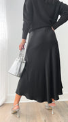 Brooklyn Italian Satin Midi Skirt - Black-170 Bottoms-Germany-Coastal Bloom Boutique, find the trendiest versions of the popular styles and looks Located in Indialantic, FL