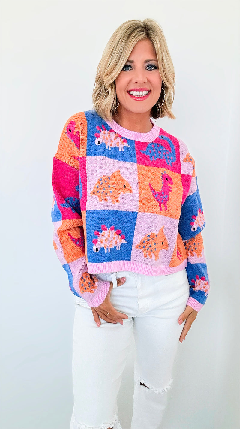 Dino Patchwork Sweater-140 Sweaters-Dreamers-Coastal Bloom Boutique, find the trendiest versions of the popular styles and looks Located in Indialantic, FL