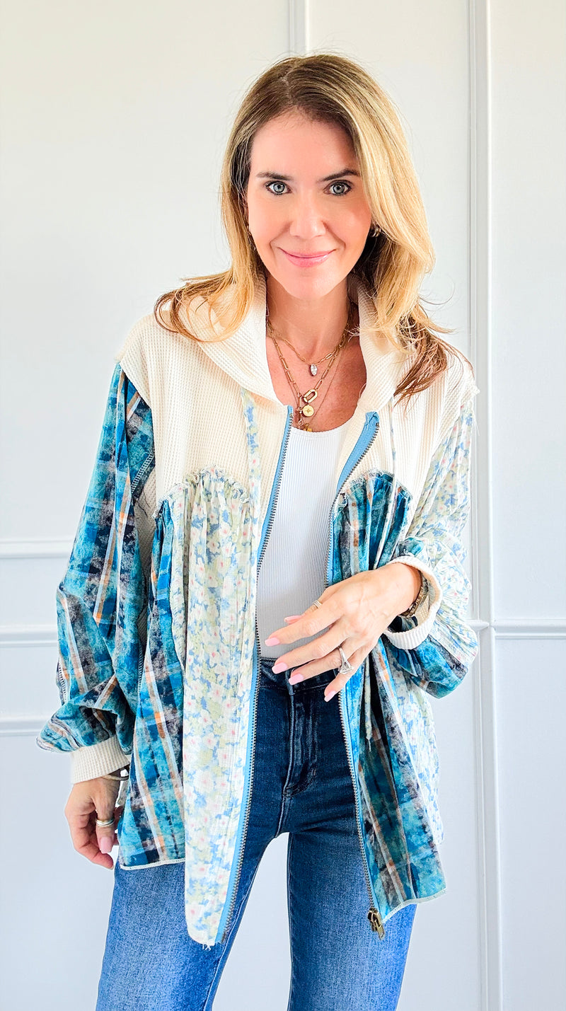 Ruffled Patchwork Hoodie-110 Long Sleeve Tops-POL-Coastal Bloom Boutique, find the trendiest versions of the popular styles and looks Located in Indialantic, FL