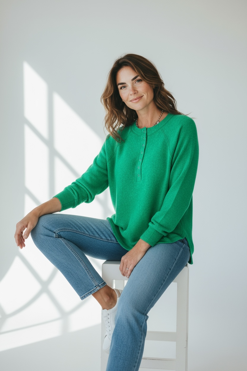 Whispers of Ease Henley Sweater - K. Green-140 Sweaters-Zenana-Coastal Bloom Boutique, find the trendiest versions of the popular styles and looks Located in Indialantic, FL