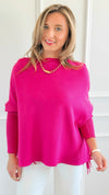 Fringed Fuchsia Sweater-140 Sweaters-Z STUDIO-Coastal Bloom Boutique, find the trendiest versions of the popular styles and looks Located in Indialantic, FL