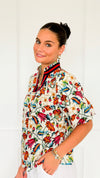 Secret Garden Stripe V-Neck Blouse-110 short Sleeve Top-VOY-Coastal Bloom Boutique, find the trendiest versions of the popular styles and looks Located in Indialantic, FL
