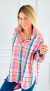 Checked-In Italian Woven Top-Pink-110 Long Sleeve Tops-TATTOO Z-Coastal Bloom Boutique, find the trendiest versions of the popular styles and looks Located in Indialantic, FL