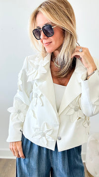 Popping Petunia Blazer - White-160 Jackets-LA' ROS-Coastal Bloom Boutique, find the trendiest versions of the popular styles and looks Located in Indialantic, FL