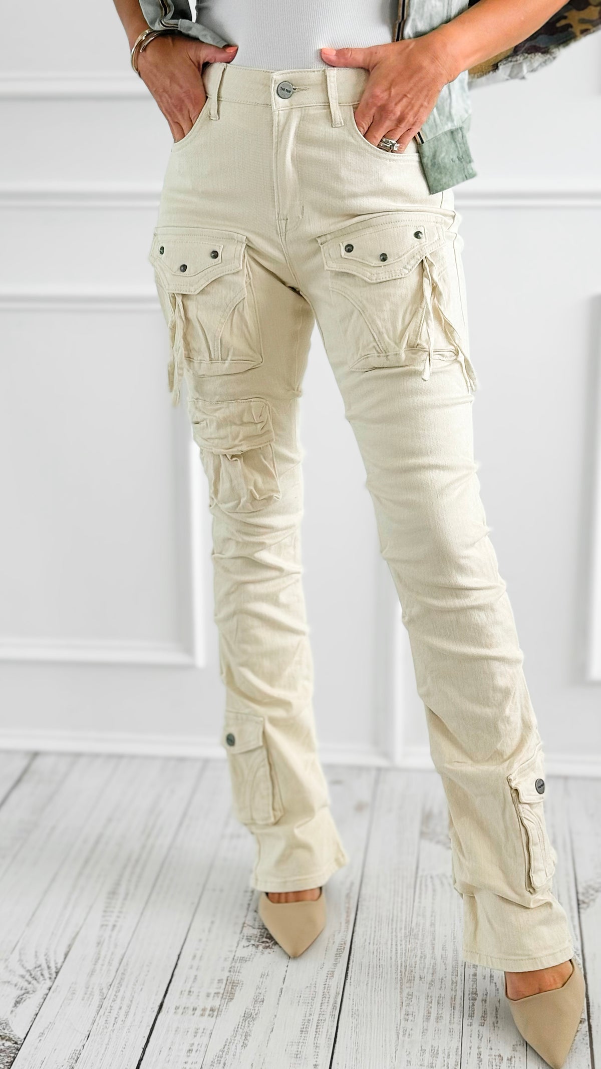 Pinched Stretch Cargo Pants-170 Bottoms-SMOKE RISE RED-Coastal Bloom Boutique, find the trendiest versions of the popular styles and looks Located in Indialantic, FL