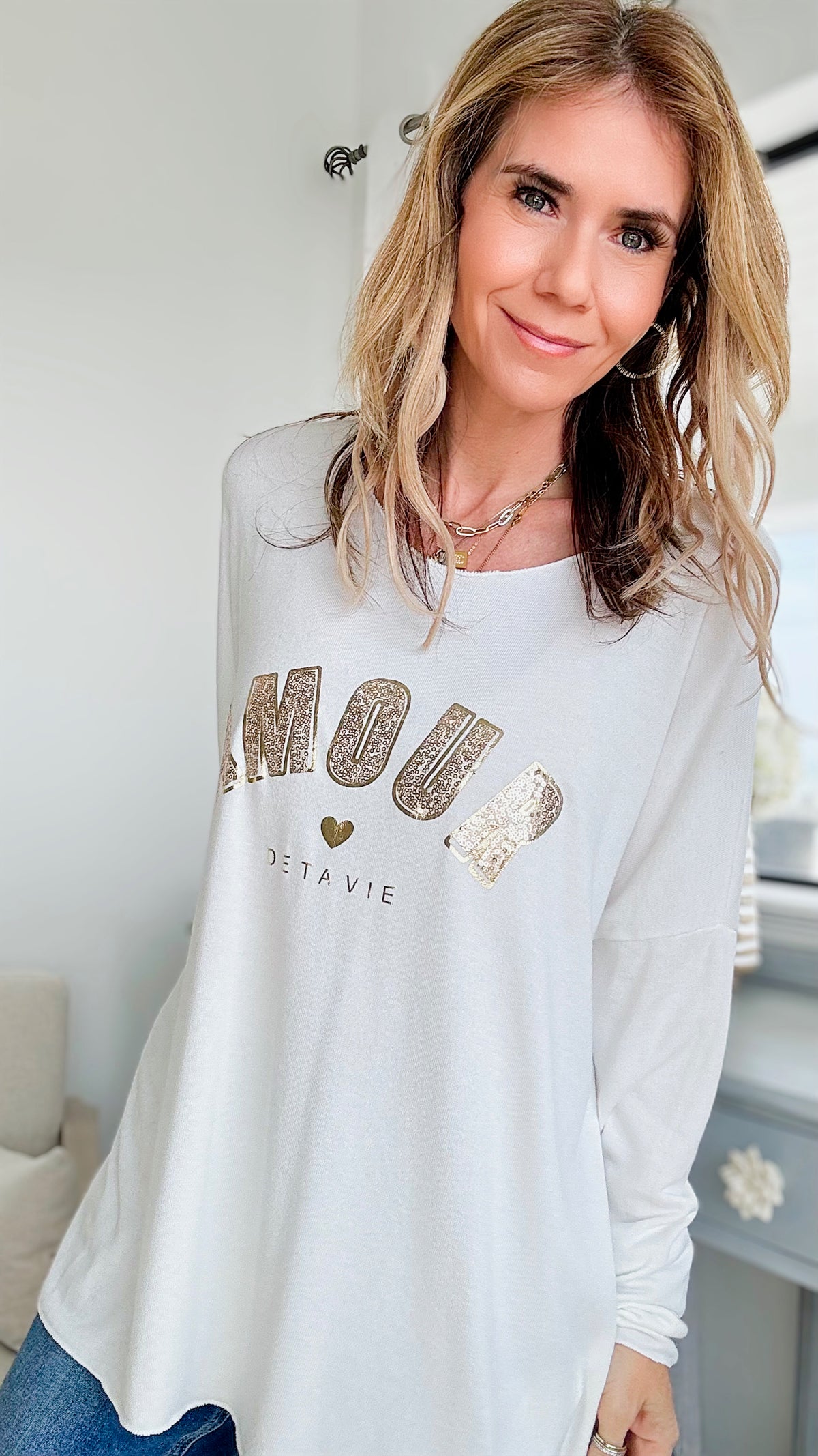 Sequin Amour Italian Pullover - Ivory-140 Sweaters-Germany-Coastal Bloom Boutique, find the trendiest versions of the popular styles and looks Located in Indialantic, FL