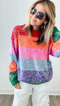 Skittles All Over Sequin Sweater-130 Long Sleeve Tops-BIBI-Coastal Bloom Boutique, find the trendiest versions of the popular styles and looks Located in Indialantic, FL