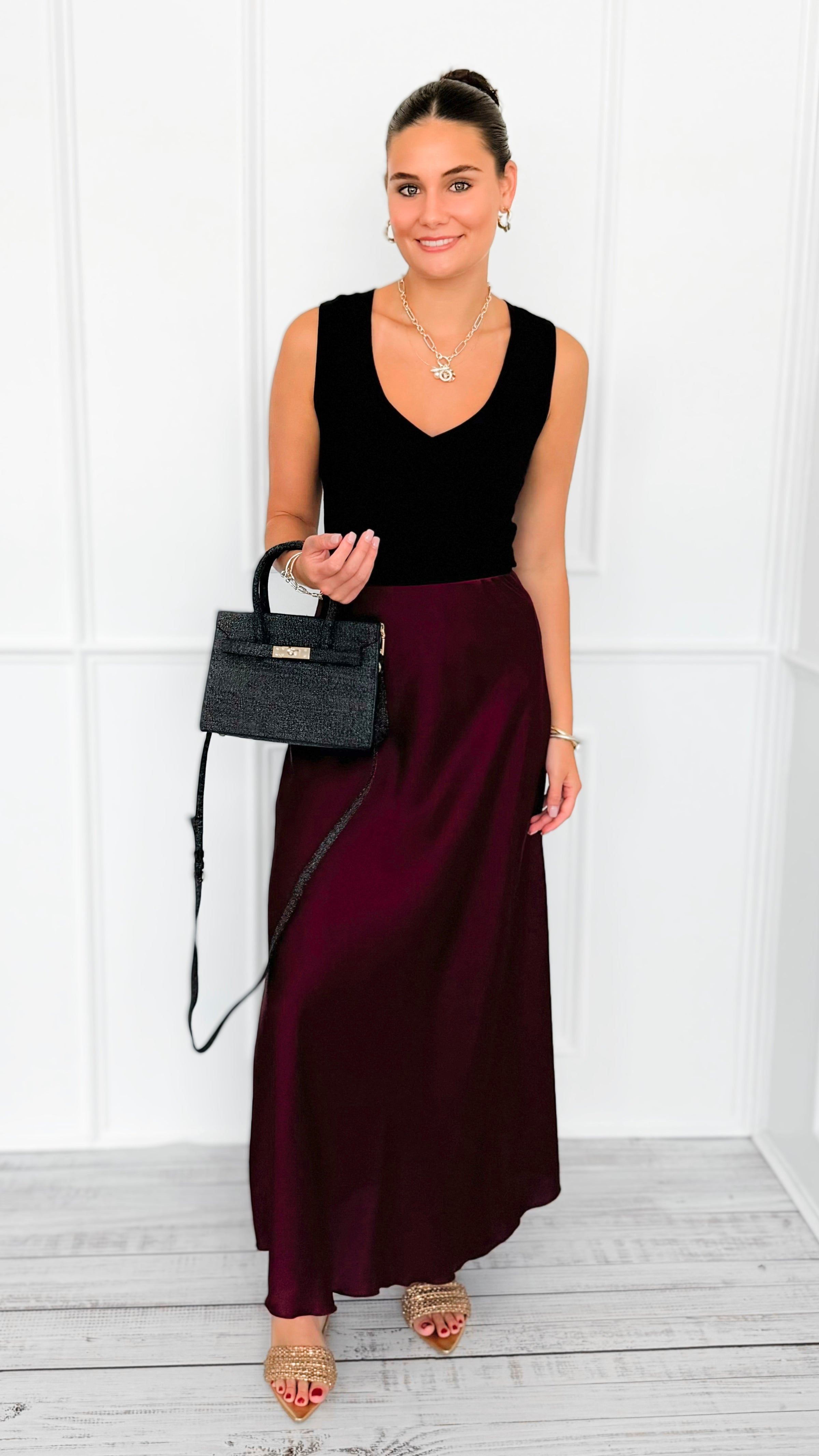 Isabella Italian Skirt- Wine-170 Bottoms-SEE YOU IN ROME-Coastal Bloom Boutique, find the trendiest versions of the popular styles and looks Located in Indialantic, FL