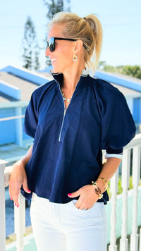 Polished Play Pinstripe Top - Navy